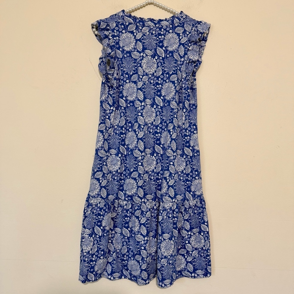 Boden Daisy Jersey Short Tiered Blue Dress SIZE 4 - Picture 6 of 6